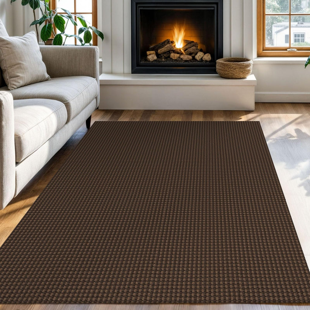 KOZYFLY Washable Area Rug 4x6 ft Non Slip Rubber Backed Living Room Rugs Braided Woven Cotton Kitchen Rugs Indoor Entryway Rug Floor Carpet for Dining Living Room Bedroom, Reddish Brown/Coffee