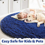 Navy Blue Round Rugs 5Ft for Boys Bedroom, Fluffy Circle Area Rug for Kids, Living Room Decor Aesthetic, Shag Fur Throw Royal Dark Blue Carpet for Baby Nursery, Shaggy Thick Fuzzy Floor Carpets