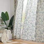 jinchan Linen Floral Curtains for Living Room with Printed Flower 96 Inches Long Light Filtering French Country Back Tab Rod Pocket Blue Window Curtain Set Farmhouse Drapes 2 Panels Blue