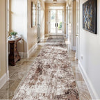 3x20 Washable Runner Rug for Hallway: Extra Long Runners for Entryway Living Room Dining Room - Stain and Water Resistant Rugs with Non-Slip Backing - Soft Low-Pile Carpet Brown Khaki White