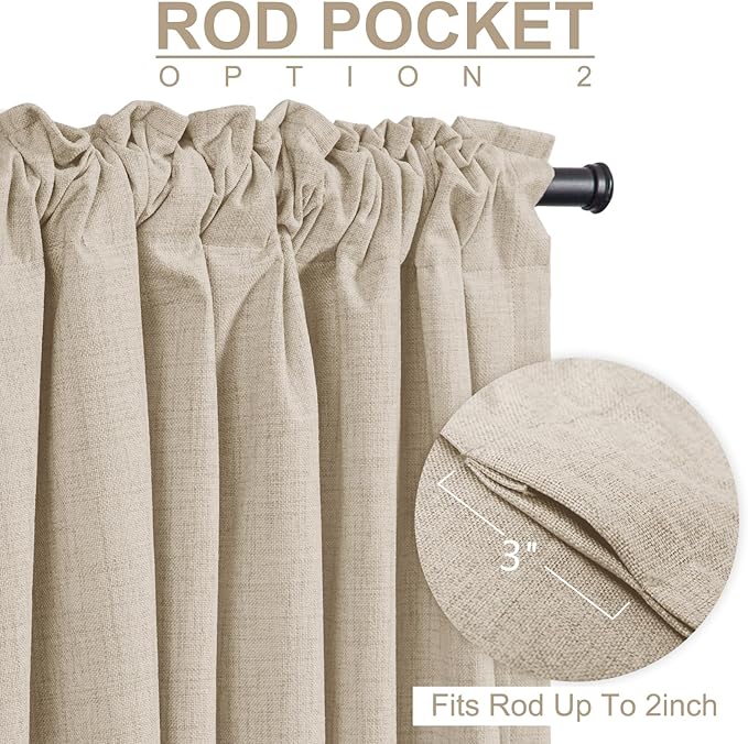 Linen Textured Total Blackout Curtains for Bedroom 96 Inches Long, Oatmeal