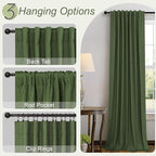 Ptialk Elegant Blackout Curtains for Living Room Eclectic Moody Dark Olive Green Linen Curtains 72 Inch Length 2 Panels Set Long Drapes for Closet Cover Back Tab Rod Pocket Hunter Green 52x72