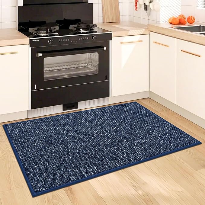 BEQHAUSE Kitchen Rugs and Mats 2PCS Non-Slip, 20"x32"+20"x48", Blue
