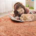 OLANLY Muted Orange Round Rugs for Bedroom - Machine Washable, 8 ft Circle Area Rugs for Living Room, Soft and Fluffy Shaggy Carpet for Teen Girl and Boys, Nursery Rooms, Dorms, Home Decor Aesthetic