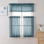Chyhomenyc Sheer Stone Blue Tier Curtains 24 Inch Length, Small Window Curtains Treatment for Bathroom Living Room Basement, Short Rod Pocket Cafe Curtain, 42W x 24L Inches, 2 Panels