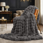 Cozy Bliss Cow Print Faux Fur Throw Blanket for Couch, Fuzzy Soft Plush Thick Bubble Blanket for Sofa Bedroom Living Room, 50x60 Inches
