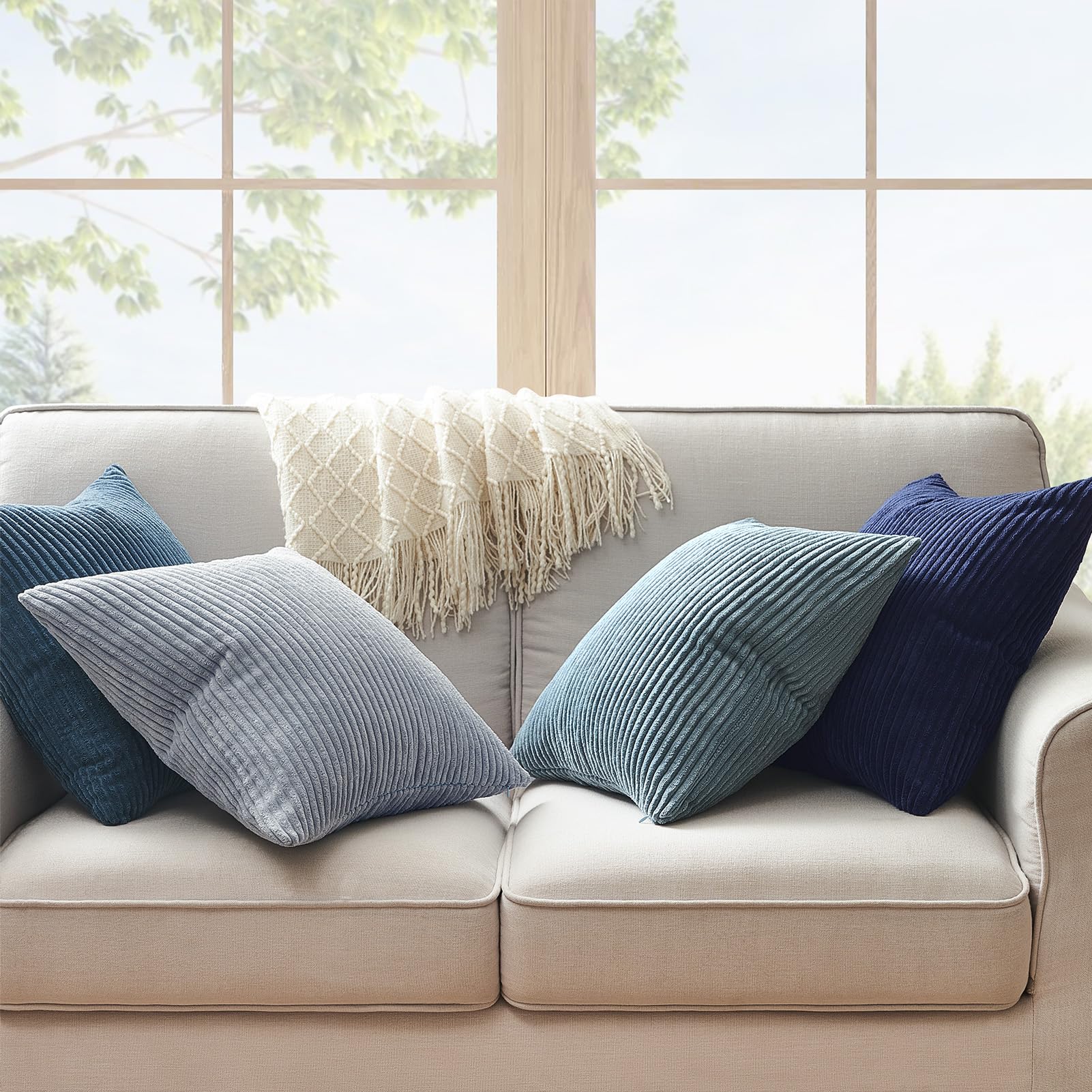 Topfinel Decorative Throw Pillow Covers Cushion Cases, Set of 4 Soft Velvet Modern Double-Sided Designs, Mix and Match for Home Decor, Pillow Inserts Not Included (22x22 inch, Blue)