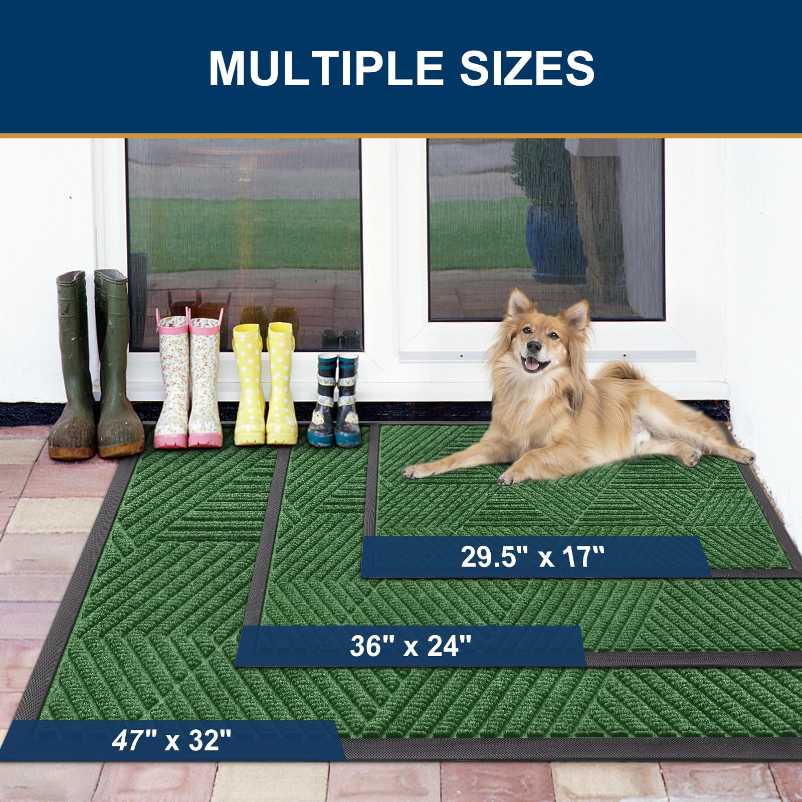 Smiry Front Door Mat Outside Entrance, Low Profile Rubber Doormat, 29.5x17