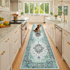 RELEANY Washable Area Rug, Runner 2'x10', Teal Green/White/Navy