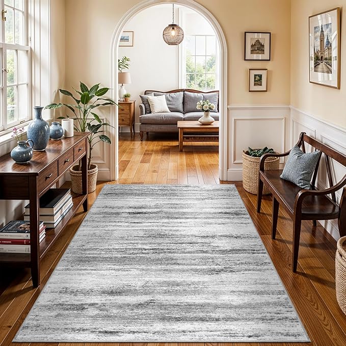 WIEVEDENS 4x6 Rugs for Living Room: Non-Slip Washable Area Rug for Hallway Entryway Kitchen Bedroom - Easy-to-Clean Stain and Water Resistant Carpet - Soft Low-Pile Throw Mat Grey