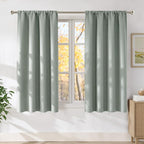 NICETOWN Sage Green Faux Linen Room Darkening Rod Pocket Curtains 63 inch Length, W42 x L63, Light Blocking Thermal Insulated Noise Reducing Drapes for Bedroom Living Room Farmhouse Decor, 2 Panels
