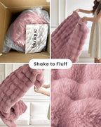 Ultra Soft Cozy Faux Fur Throw Blanket, Fuzzy Plush Thick Bubble Blanket, Oversize Luxury Fluffy Blanket for Couch, Sofa, Bedroom, and Living Room,50x60 Inches,Pink