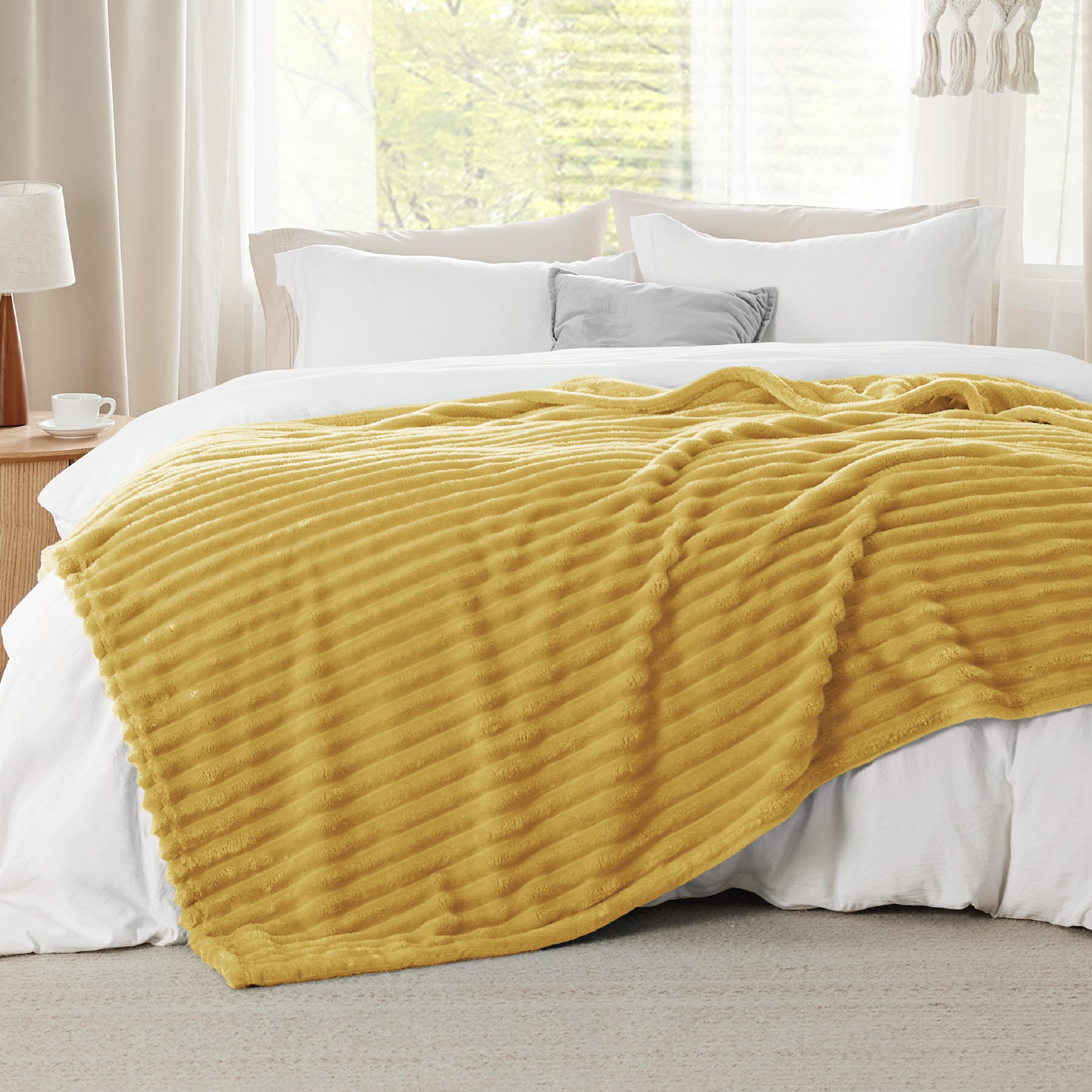 Bedsure Soft Queen Size Blanket for Bed Yellow 90"x90"