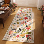Rugcomf Washable Kitchen Runner 2'7"x12' - Floral Long Hallway Runner Rug Non Slip, Boho Carpet for Entryway, Hall, Bathroom - Beige