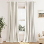Extra Long 100% Blackout Linen Curtains for Bedroom 106 Inches Long Natural Cream Black Out Curtain Back Tab Thermal Insulated Room Darkening Window Drapes for Living Room 2 Panels Beige Ivory 52x106