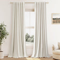 Extra Long 100% Blackout Linen Curtains for Bedroom 105 Inches Long Natural Cream Black Out Curtain Back Tab Thermal Insulated Room Darkening Window Drapes for Living Room 2 Panels Beige Ivory 52x105