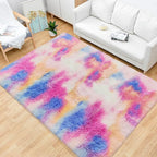 Fluffy Colorful Rug for Bedroom Girls 4x6 Kawaii Rainbow Tie Dye Area Rug Fuzzy Indoor Floor Unicorn Rug for Living Room Kids Nursery Baby Princess Room Dorm Home Decor Aesthetic Carpets