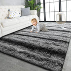 TWINNIS Super Soft Shaggy Rugs Fluffy Carpets, 5x8 Feet, Indoor Modern Plush Area Rugs for Living Room Bedroom Kids Room Nursery Home Decor, Upgrade Anti-Skid Rectangular Fuzzy Rug, Gray Black