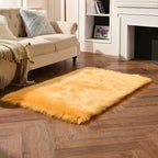 duduta Yellow Faux Sheepskin Fur Rug 3x5 ft, Fluffy Shag Bedroom Dorm Nursery Playroom Carpet Rug Non Slip Washable