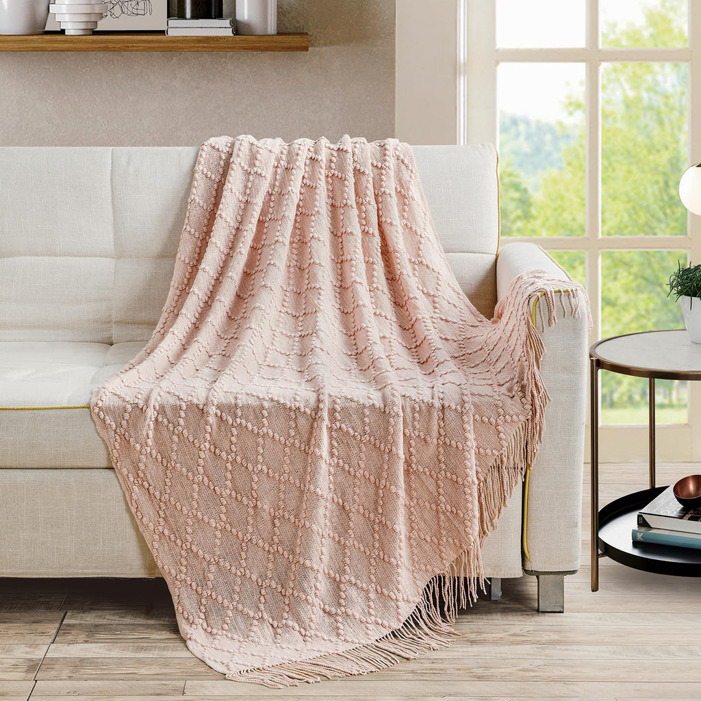 BOURINA Pink Throw Blanket 50 x70 Inch Jacquard Throw Knitted Blanket