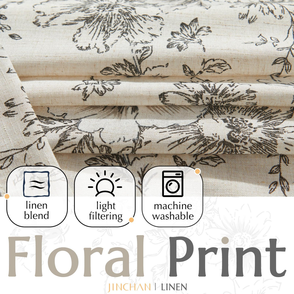 jinchan Floral Linen Light Filtering Curtains for Living Room 96 Inches Long
