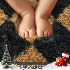 Ophanie Checkered Black & Beige Rhombus Rugs for Living Room Bedroom, Fluffy Soft Cute Fuzzy Area Rug, Plush Shaggy Bedside Floor 4x6 Furry Carpet for Kids Baby Teen Dorm Nursery Home Decor Aesthetic