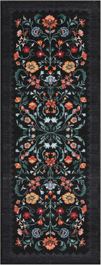 GarveeHome Floral Rug 2.5x10 Runners for Hallways, Boho Kitchen Runner Rugs Non Slip Bath Runners, Vintage Washable Runner Rug for Bedroom, Soft Long Rugs for Entryway Bathroom Laundry Dorm, Black
