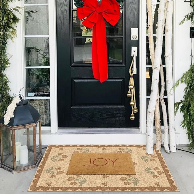 Othilic Front Door Mat Outside Entrance - 2x3 Floral Non-Slip Washable Doormat Indoor Outdoor Mat Jute-Look Farmhouse Tan Scalloped Entry Rug Small Throw Rugs for Entryway Kitchen Front Porch Decor