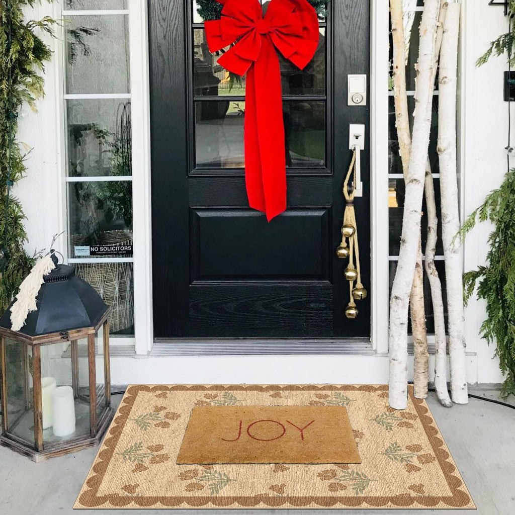 Othilic Front Door Mat Outside Entrance - 2x3 Floral Non-Slip Washable Doormat Indoor Outdoor Mat Jute-Look Farmhouse Tan Scalloped Entry Rug Small Throw Rugs for Entryway Kitchen Front Porch Decor