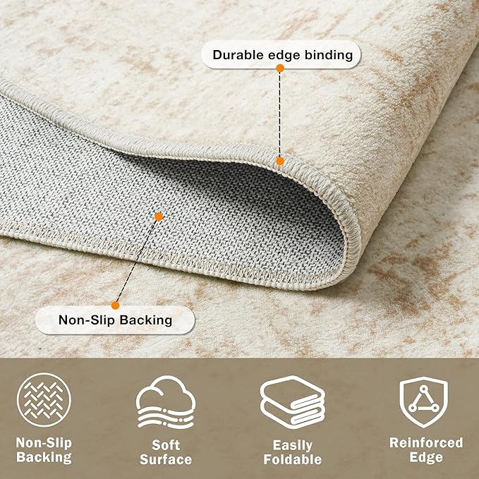 8x10 Area Rugs for Living Room Washable Rug: Anti-Skid Abstract Modern Living Room Rug Soft Thin Carpets Indoor Floor Non-Shedding Carpet for Bedroom Dining Farmhouse Nursery Home Office Beige White