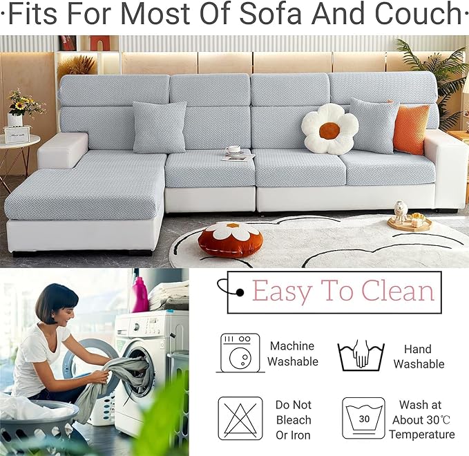 VFUX Soothing Home Sofa Covers, Sofa Hero Covers, Wear-Resistant Universal Couch Covers Washable Stretch Sectional Couch Cushion Covers (Metal Grey,Back Cover M)