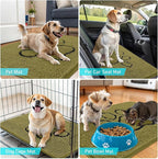 OLANLY Dog Door Mat for Muddy Paws 48x30, Paw Print Design, Absorbs Moisture and Dirt, Non-Slip Washable Doormat, Quick Dry Chenille Mud Mat for Dogs, Entry Indoor Entryway Carpet, Willow Green