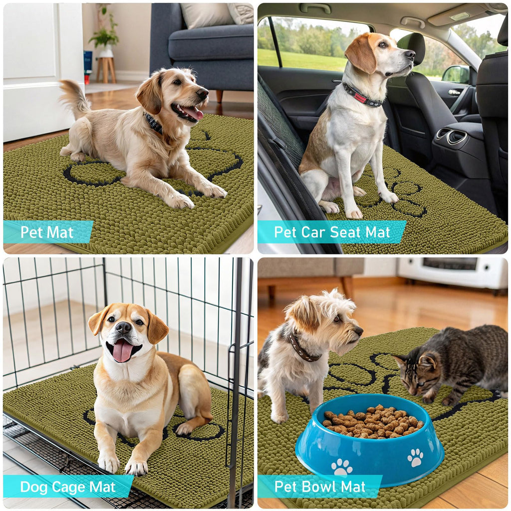 OLANLY Dog Door Mat for Muddy Paws 48x30, Paw Print Design Chenille Mud Mat