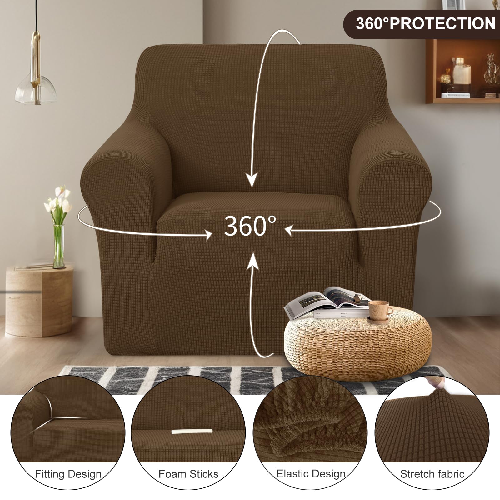 U-NICE HOME Stretch Recliner Chair Cover Armchair Slipcover, Brown