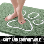 Smiry Dog Door Mat for Muddy Paws, Absorbent Dirt Trapper Non Slip Quick Dry Washable Chenille Mat for Mud Dogs, Entry Rug for Indoor and Outdoor (24x16 Inches, Olive Green and White)