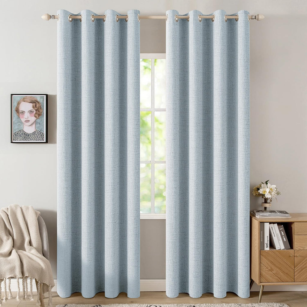 MIULEE 100% Blackout Linen Curtains for Bedroom 52x96 Inches Chambray Blue