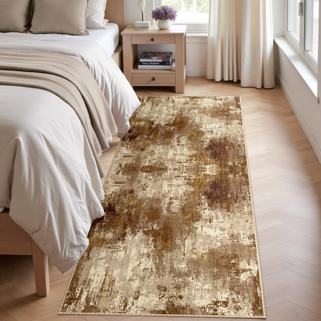RELEANY Washable Runner 2'x8' Abstract Area Rug for Hallway Brown Tan