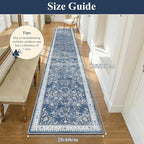 Yamaziot Washable Runner Rug 2x12 – Floral Non Slip Boho Hallway Runner Rug with Rubber Backing, Low Pile Faux Wool Distressed Carpet for Kitchen, Laundry, Bedroom, Entrance, Blue