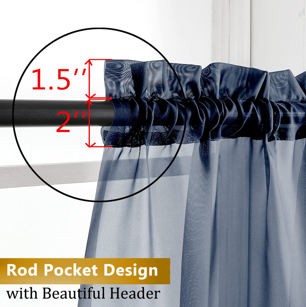 Aiyufneg Small Sheer Tier Curtains Half Kitchen Curtain Sheers, Light Filtering Farmhouse 24 Inch Window Panels Rod Pocket Navy Blue Voile Short Curtain for Bathroom, 40W x 24L, Set of 2 Panels