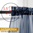 Aiyufneg Small Sheer Tier Curtains Half Kitchen Curtain Sheers, Light Filtering Farmhouse 24 Inch Window Panels Rod Pocket Navy Blue Voile Short Curtain for Bathroom, 40W x 24L, Set of 2 Panels