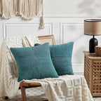 Fancy Homi 2 Packs Teal Euro Decorative Throw Pillow Covers 26x26 Inch for Living Room Couch Bed, Rustic Farmhouse Boho Home Decor, Soft Corss Corduroy Patchwork Textured Square Cushion Case 66x66 cm
