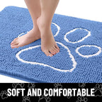 Smiry Dog Door Mat for Muddy Paws, Absorbent Dirt Trapper Non Slip Quick Dry Washable Chenille Mat for Mud Dogs, Entry Rug for Indoor and Outdoor (30x20 Inches, Cornflower Blue and White)