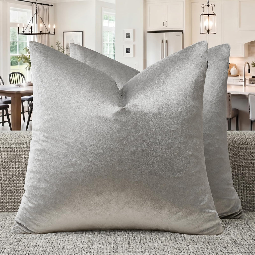 GIGIZAZA Silver Grey Velvet Throw Pillow Covers 18x18 Pack of 2