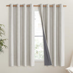 NICETOWN Snowbound Vintage Linen 100% Blackout Curtains for Living Room, Thermal Insulated Curtains 48" Long, Noise Reducing Window Treatment Drapes for Hall Room, 52" Wide Per Panel, Set of 2
