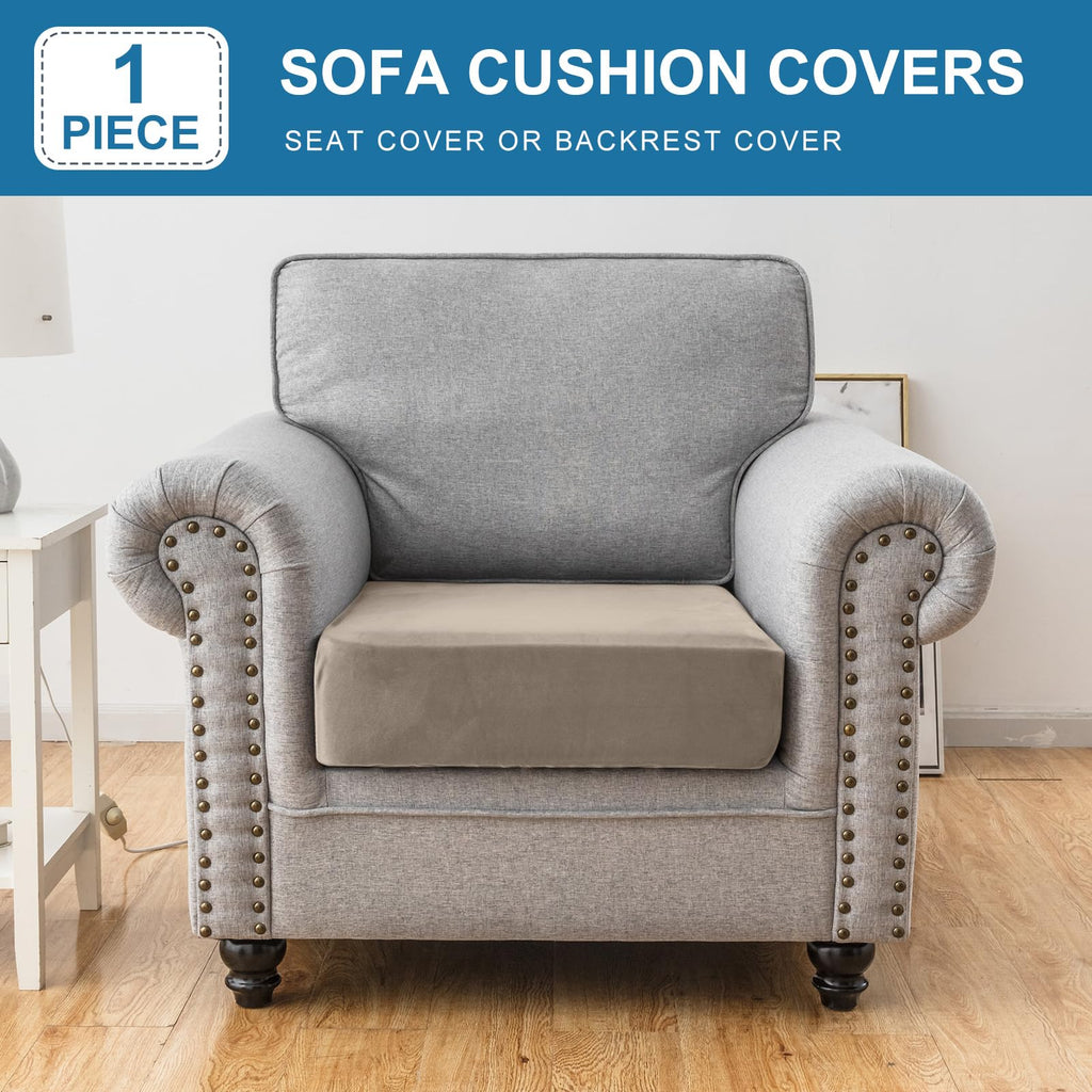 Taque Couch Cover Stretch Velvet Sofa Cushion Cover 1-Piece - Elastic Washable Slipcover for Seat or Backrest, Couch Seat Covers for Sofas (Taupe)