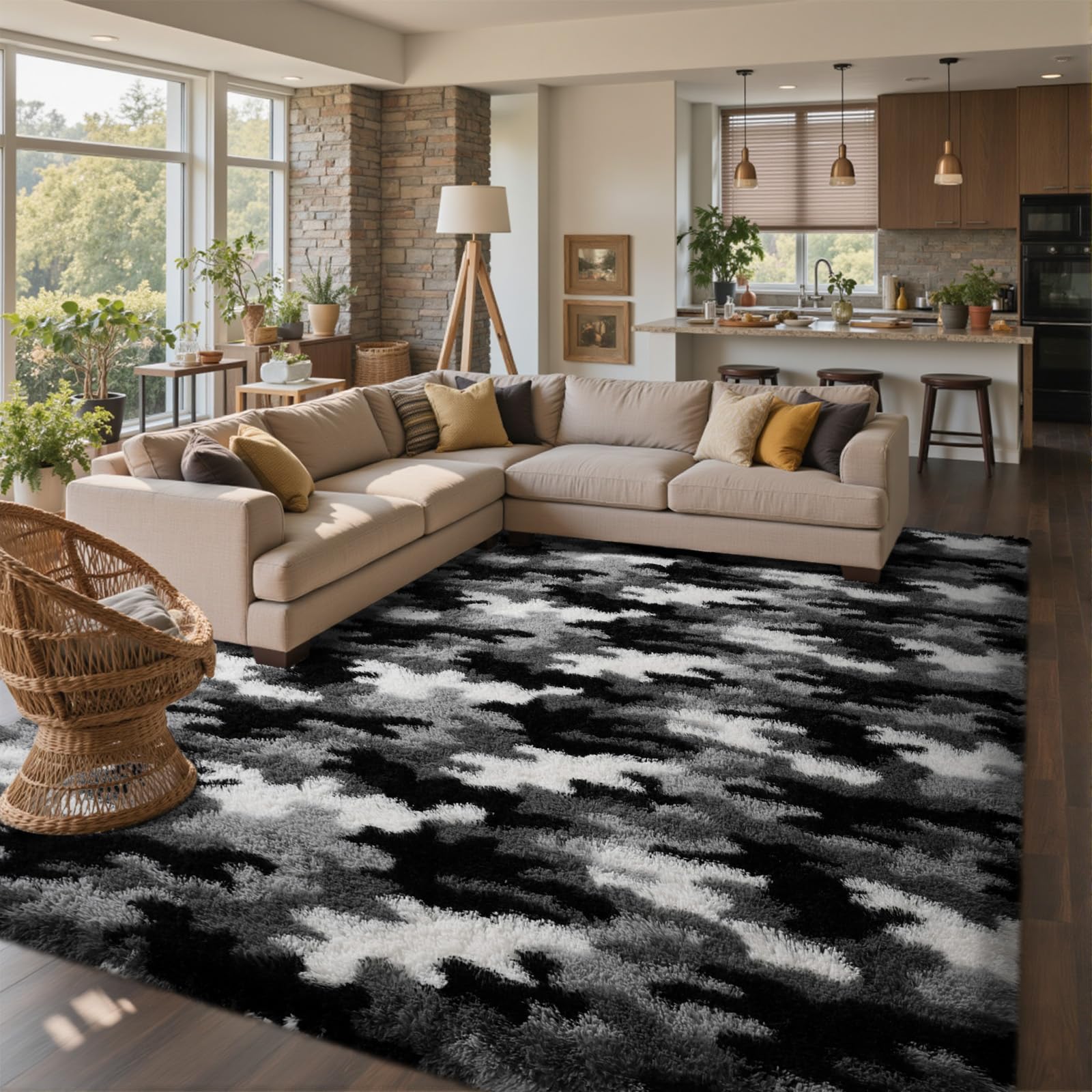 6x9 Ft Large Shag Rugs for Living Room Decor, Tie-Dyed Ultra Soft Fluffy Furry Area Rugs for Bedroom Indoor Floor, Aesthetic Carpet for Kids Home (Grey)