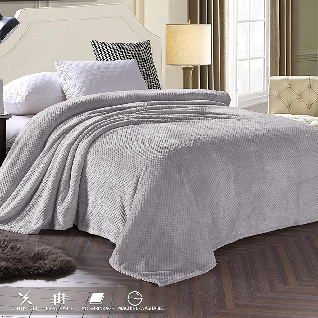Exclusivo Mezcla Soft Waffle Fleece Bed Blanket Twin XL Size, Light Gray