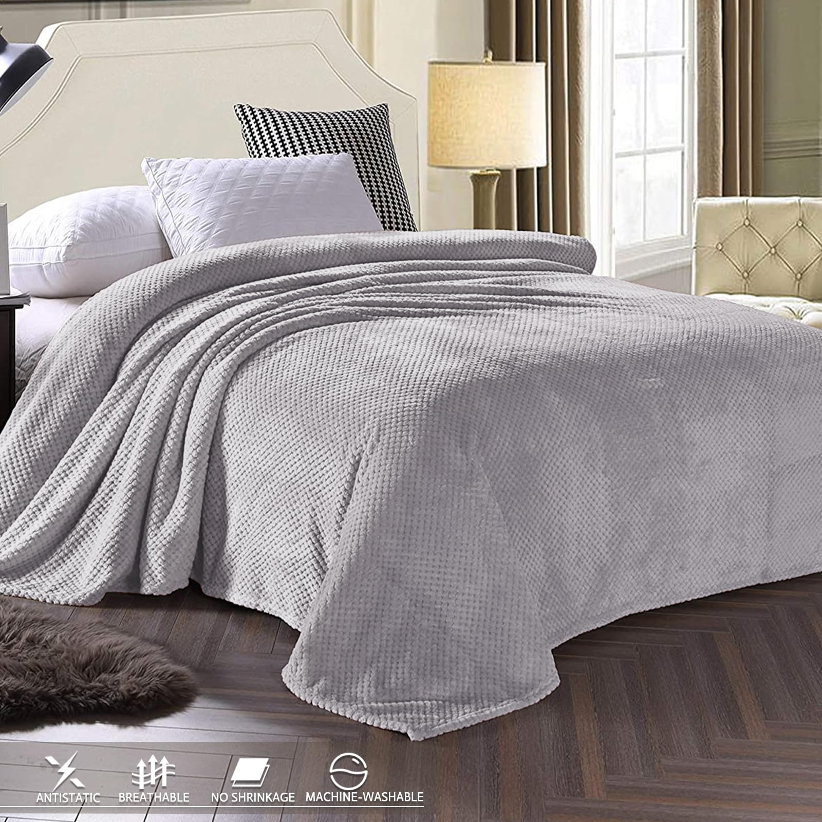 Exclusivo Mezcla Soft Waffle Fleece Bed Blanket Twin XL Size, Light Gray