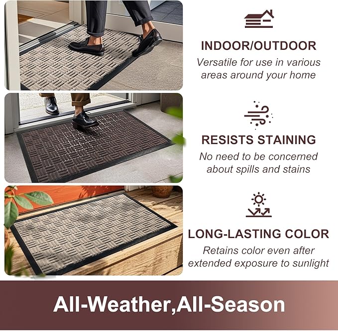 Mibao Front Door Mat, Heavy Duty Durable Welcome Mat for Outdoor Indoor, Dirt Trapper Waterproof Super Absorbent Door Mat for Entryway Outside Patio Porch, 61.5" x 36", Coffee