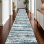 KOZYFLY Modern Abstract Hallway Runner Rug, 2.6x18 Washable Rug Runner Non-Slip Soft Striped Stair Runner Rugs, Print Blue Carpet Runner for Kitchen Entryway Bathroom Laundry Room Foyer